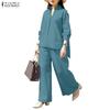 ZANZEA Lässiges Zweiteiler-Set aus langärmeliger Bluse und Hose für Damen