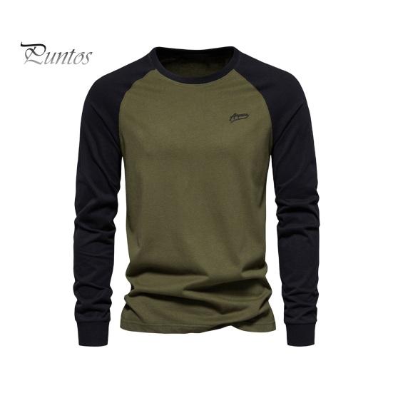 

Осень-зима Мужской топ-топ облегающего кроя с рукавами реглан в стиле пэчворк с круглым вырезом, эластичный свитер с длинными рукавами, средней длины, для фитнеса, повседневная одежда, рубашка S армия зеленый