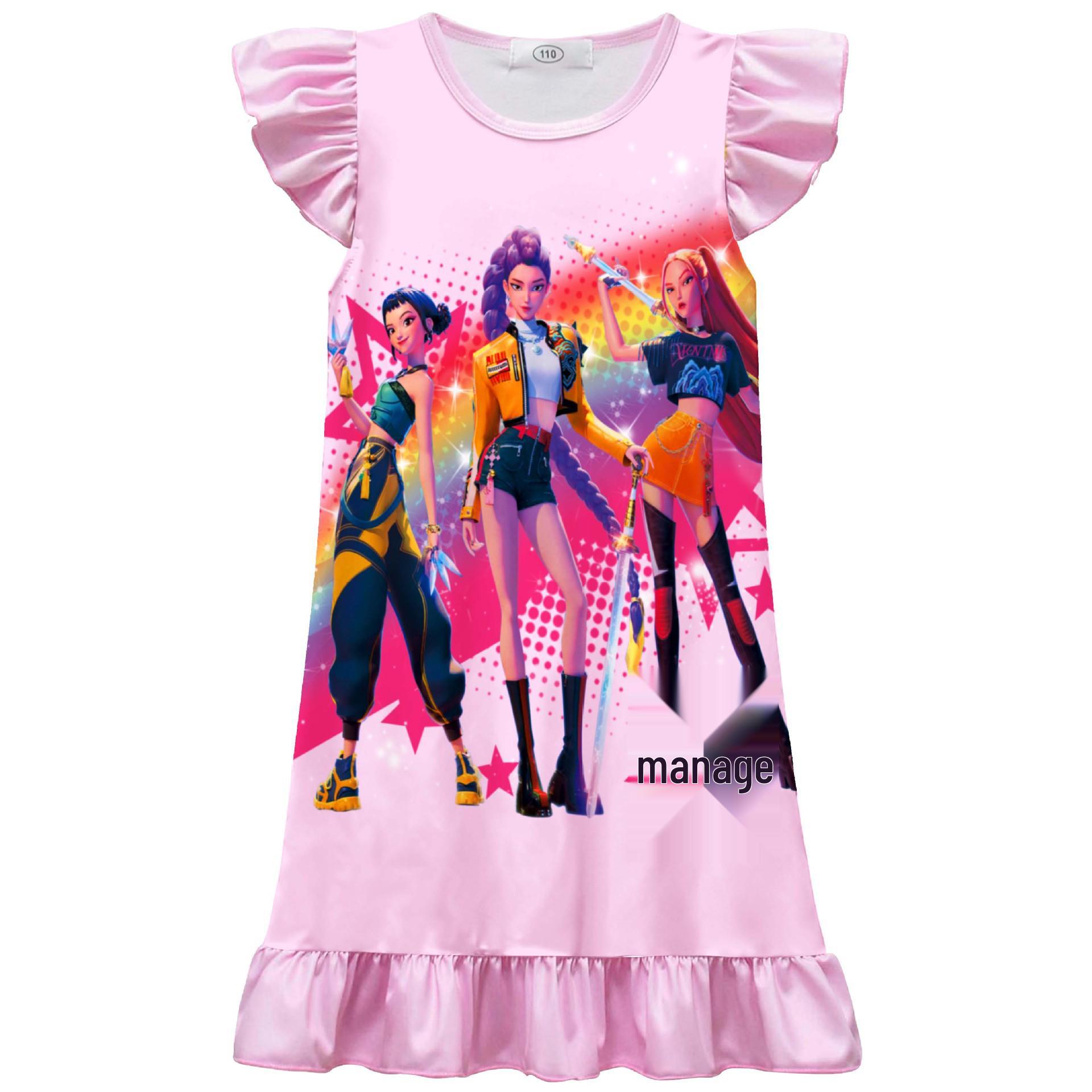 

Нічна сорочка для дівчат Мисливиця на демонів з воланами, розмір від середнього до великого Size 110 рожевий