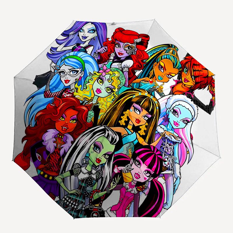 Monster High, Characters Automatic Opening and Closing, 8 Rib Structure Portable Umbrella, Suitable for Men and Women In All Seasons  Perfec