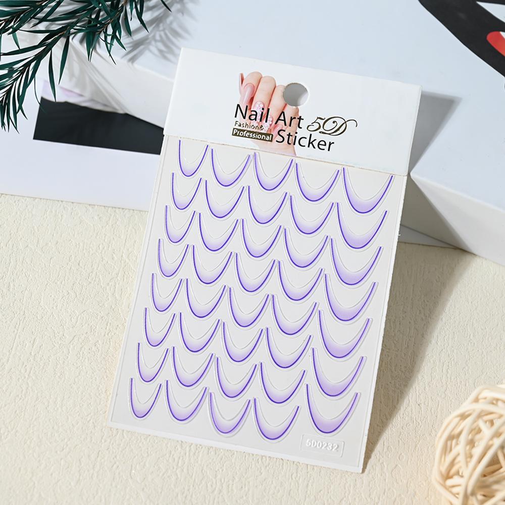 1pcs Gold Glitter French Design Nail Stickers White Silver Curve Lines Stripe Wave Nail Decals Slider Reflective Manicure Wraps