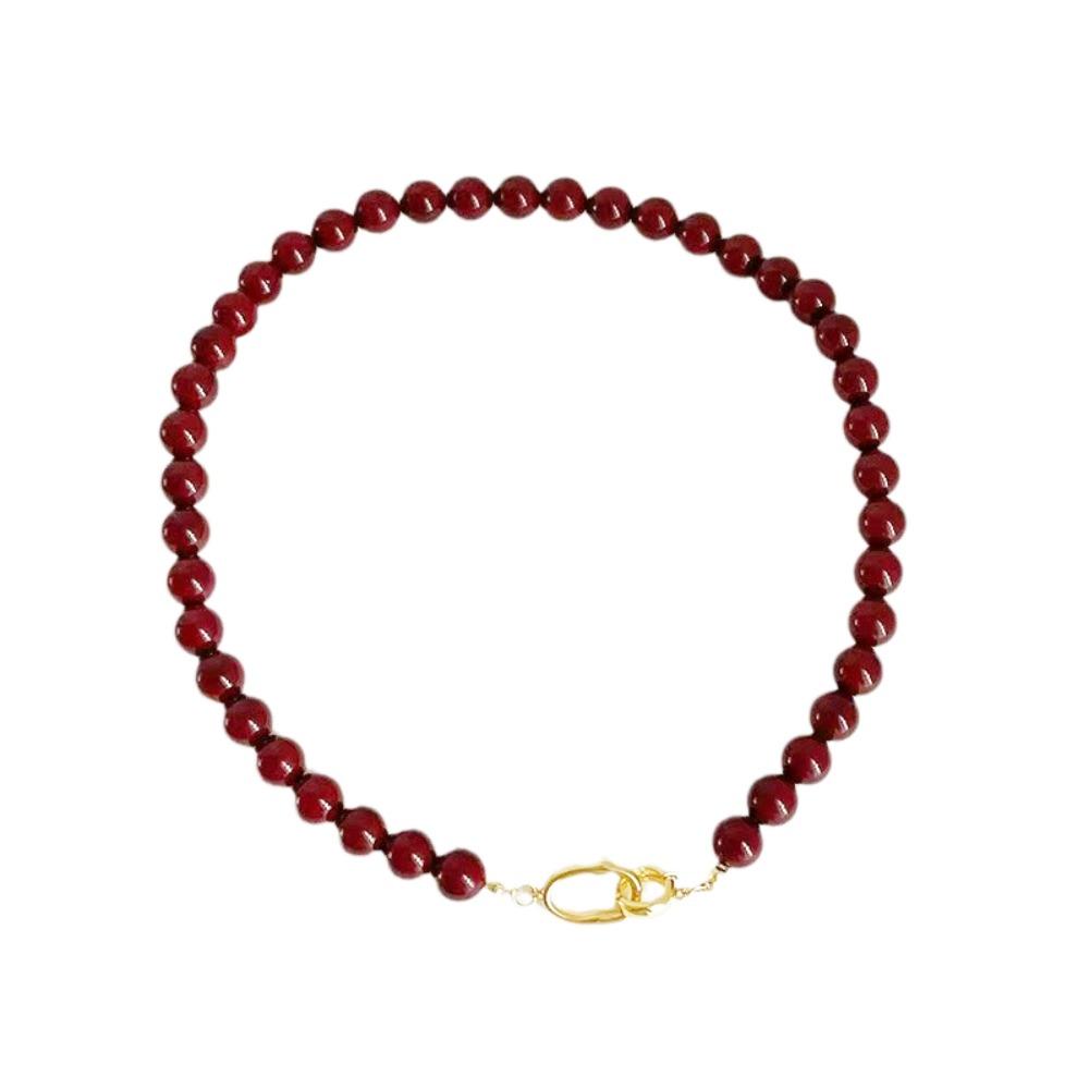 Elegant Crimson Beaded Necklace Double Toggle Clasp Strand Beaded Red Agate Necklace  Women Jewelry красный