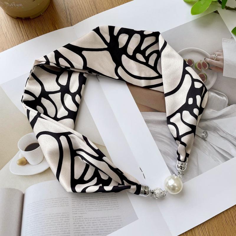 > New Magnetic Pearl Silk Scarf Necklace: Versatile High-End Neckerchief & Wrist Scarf