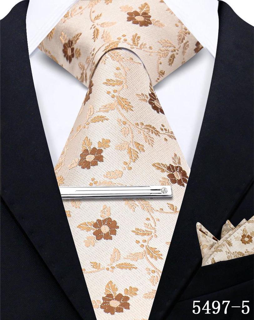 Men's Retro Floral Tie, Pocket Square & Tie Clip Set for Weddings