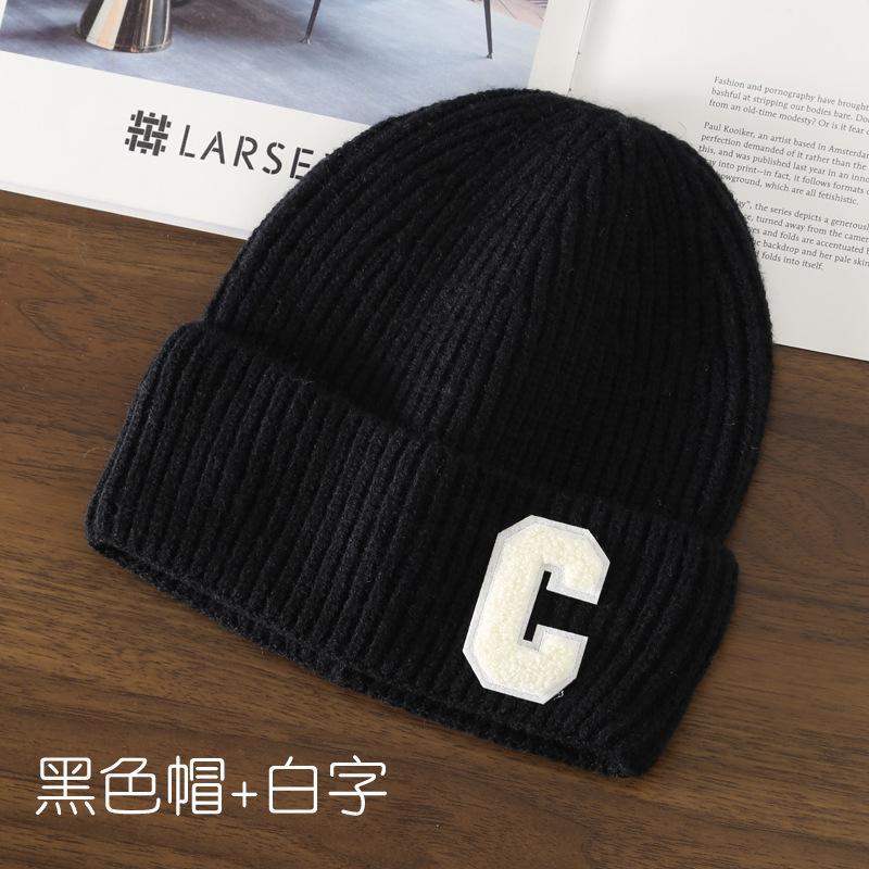 Autumn and Winter Letter Embroidery Big C Student Couple Knitted Hat Outdoor Warm and Cold Wool Hat