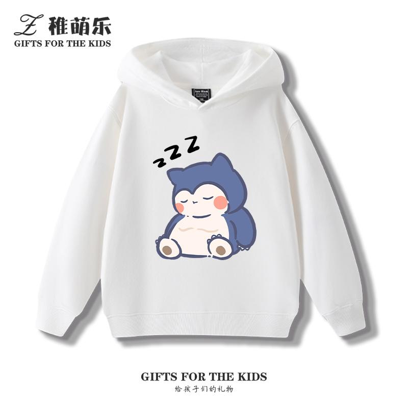 Children's Cartoon Pokémon Snorlax Printed Pullover Clothes Boys Girls Autumn and Winter Casual Fashion Warm Hooded Sweatshirt