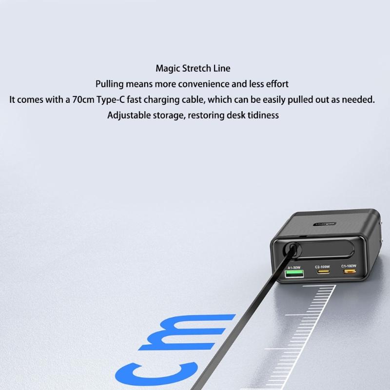 100W Wall Charger Charging Block Including Flexible USB C Cord And 3 Outputs Universal Power Supply Lightweighted