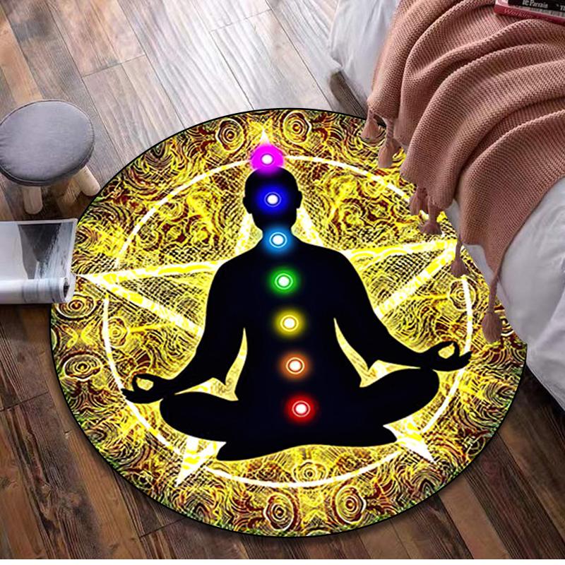 1Pc Lotus Meditation Circular Print Rug - home decoration Carpet For Living Room Bedroom Flooring Computer Chair Area Rug