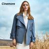 Cinemore Autumn Mid-Long Trench Coat for Women Casual Windbreaker Jacket Double Breasted Lapel Belted Windproof Chic Lady Coat