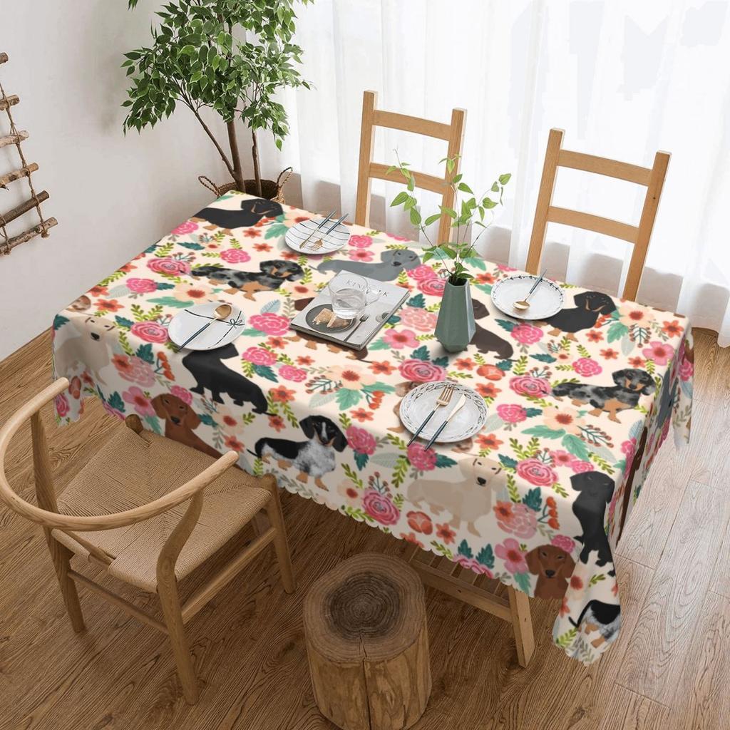 Rectangular Couple Dachshund Dog Pattern With Heart Table Cloth Waterproof Tablecloth Outdoor Table Cover