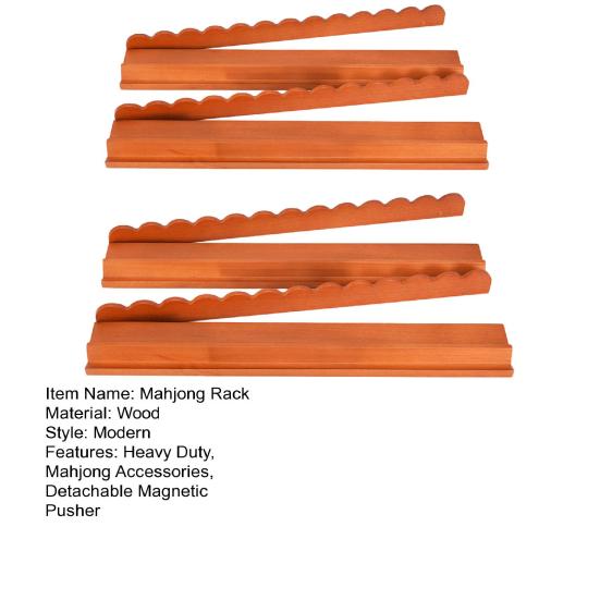 4Pcs Wooden Mahjong Rack with Detachable Magnetic Pusher Scalloped Edge American Mah Jongg Tile Holder Push Ruler Mahjong Accessories