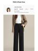 Women's Autumn/Winter 2025 Black Wide-Leg Straight Suit Pants with Fleece Lining