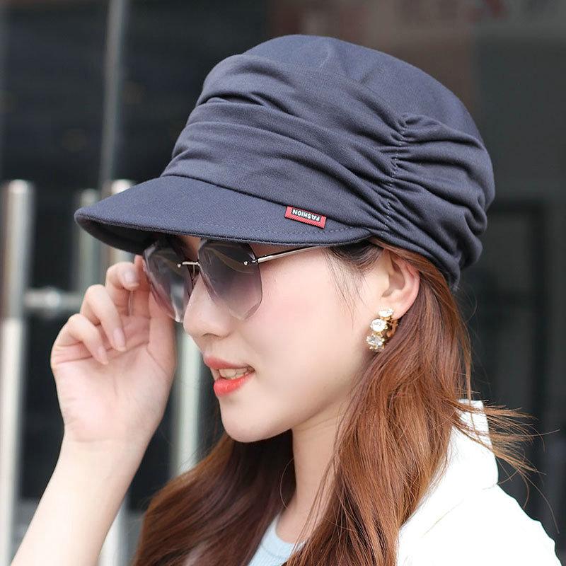 Dome Soft Brim Pleated Cloth Cap All-Matching Mom Style Peaked Hat Korean Styleb