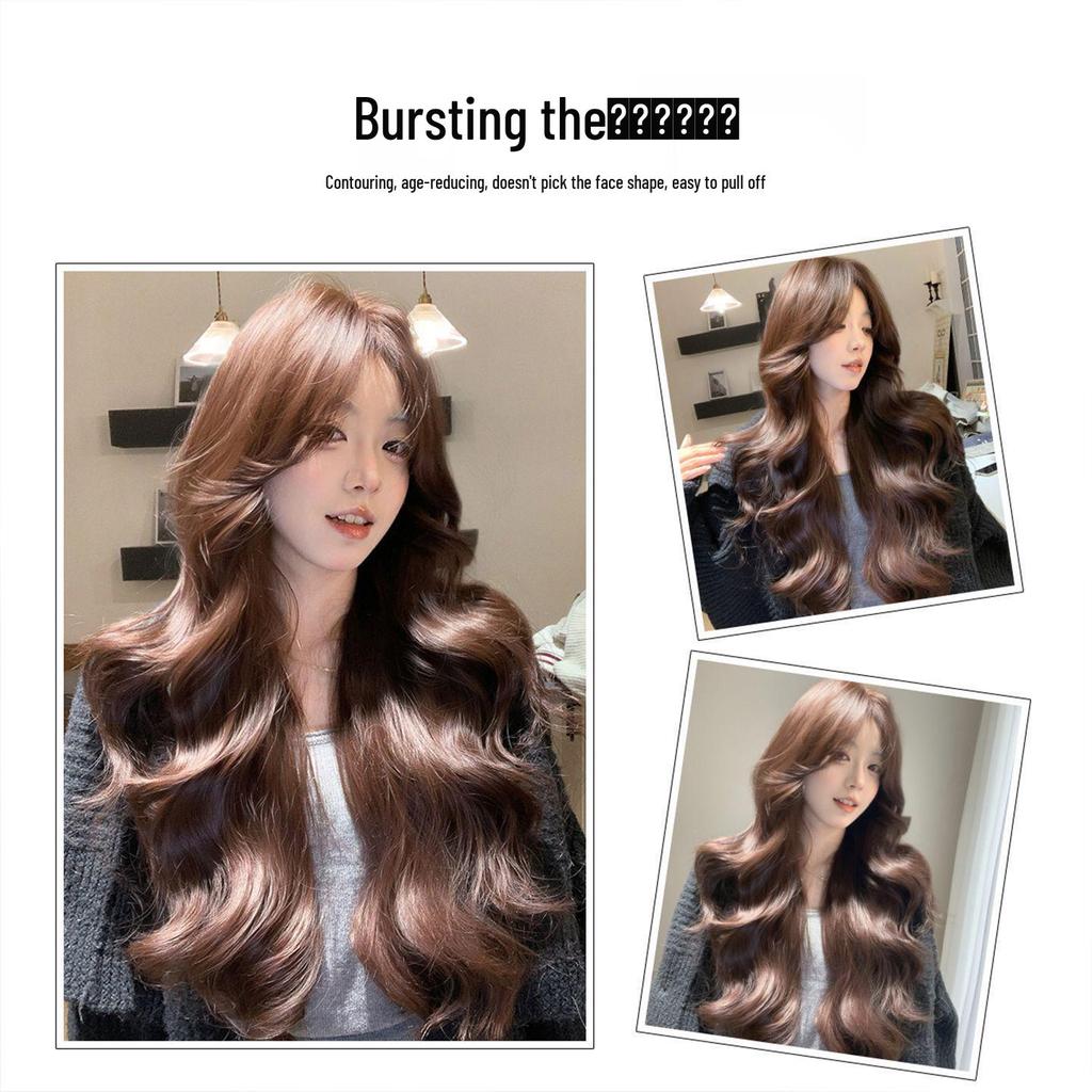 New Style Long Curly Caramel Brown Wig for Women - Middle Part, Natural Face Slimming Daily Wear
