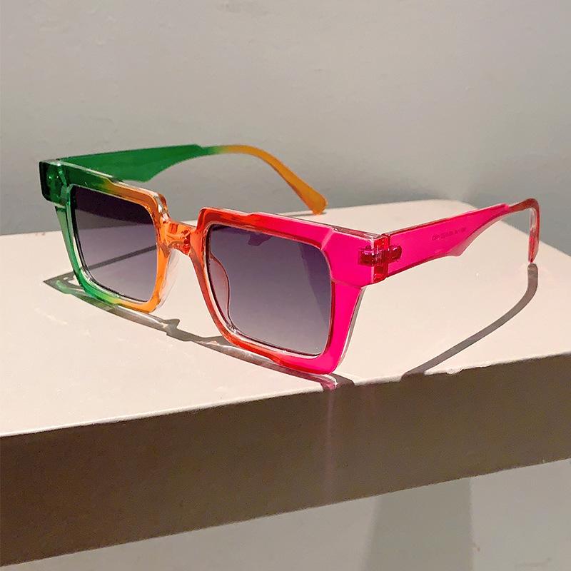 Rainbow Square Sunglasses Women For Men  Vintage Sun Glasses Luxury Brand Designer Punk Hip Hop Popular Colorful Shade Uv400