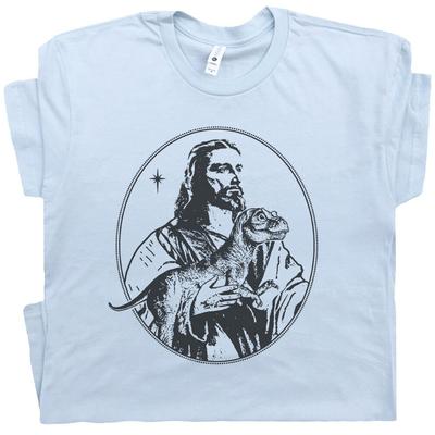Jesus hält Dinosaurier T-Shirt Lustige Shirts Coole Christliche Shirts Christus Grafik
