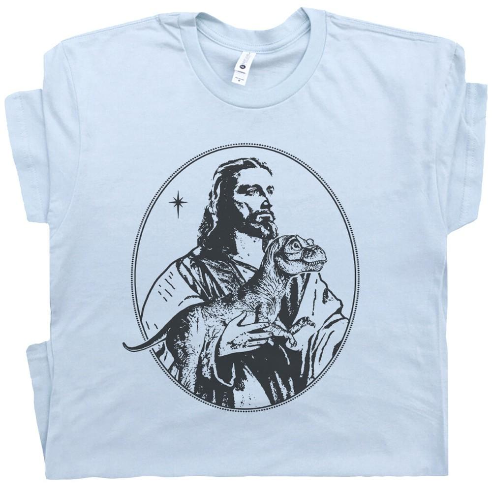 Jesus Holding Dinosaur T Shirt Funny Shirts Cool Christian Shirts Christ Graphic