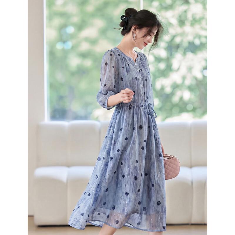ORIGIN Blue Printed A-Line Midi Dress 39