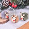 Pom Pom Reindeer Christmas Ornament Plush Elk Hanging Ornaments Wooden Deer Slices Xmas Tree Pendants for Home Party Holiday Decor