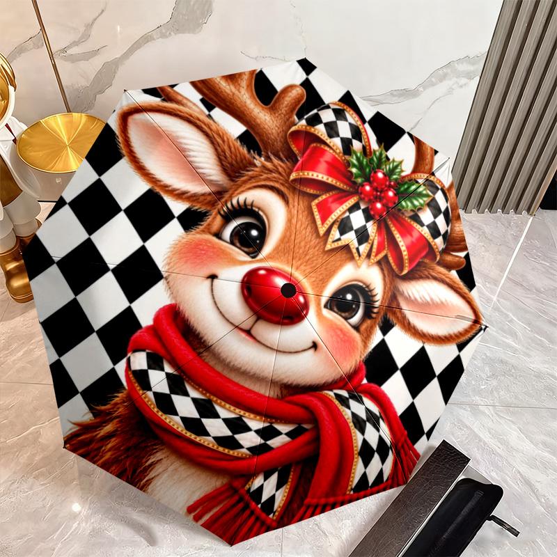 Christmas gifts, bells, Santa Claus, snowman, Christmas tree umbrella, home essential, wrought iron tri-fold portable all-season outdoor umbrella H26
