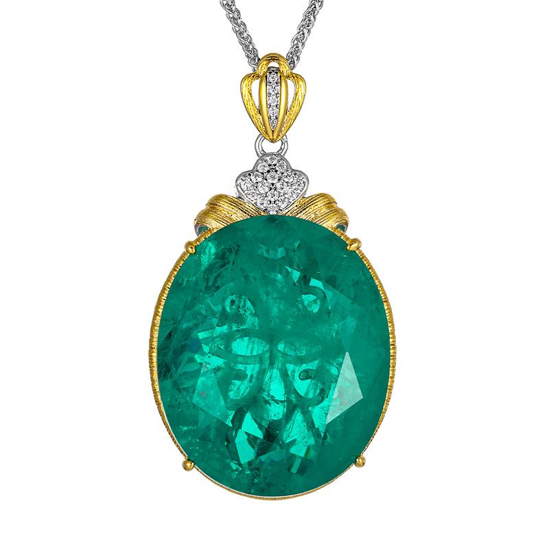 Jewelry Simulation Emerald Big Egg-Shaped High-End Pendant Necklace Main Stone 25 * 30
