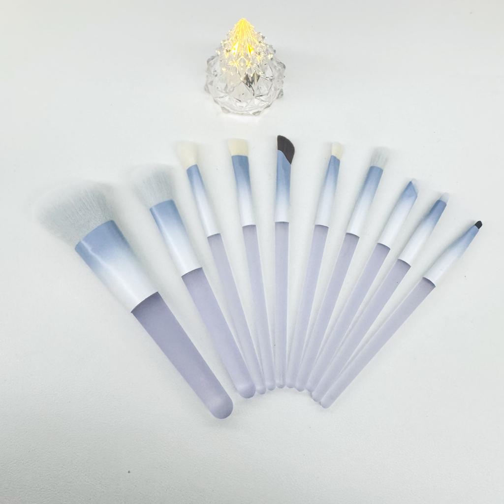 Blue Transparent Handle Makeup Brush Set Gradient Ferrule Soft Synthetic Hair Full Face Cosmetic Brushes for Powder Eyeshadow