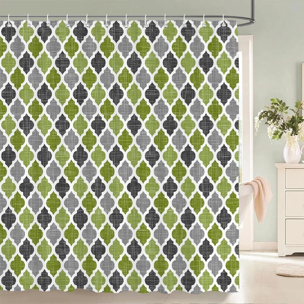 

High Quality Geometric Pattern Printed Fabric Shower Curtains Bathtub Waterproof Products Bathroom Decor With 12 Hooks W60H190(CM)-1 Pcs