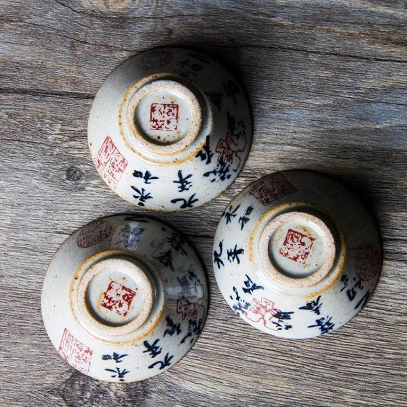 Hand-Painted Chinese Calligraphy Teacup - Stoneware Gongfu Tea Set, Poetry Cup, Traditional Style Tea Bowl