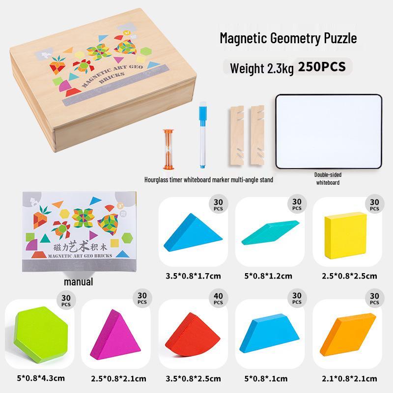 Magnetic Geometric Building Blocks: Children's Educational Wooden Puzzle for Early Learning and Parent-Child Interaction.
