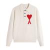 AMI New Polo Collar Knitted Sweater Jacquard Love Couple Woolen Sweater