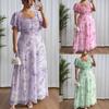 Women Plus Size Butterfly Floral Maxi Dress Square Neck Ruched Bust Boho Wedding Guest