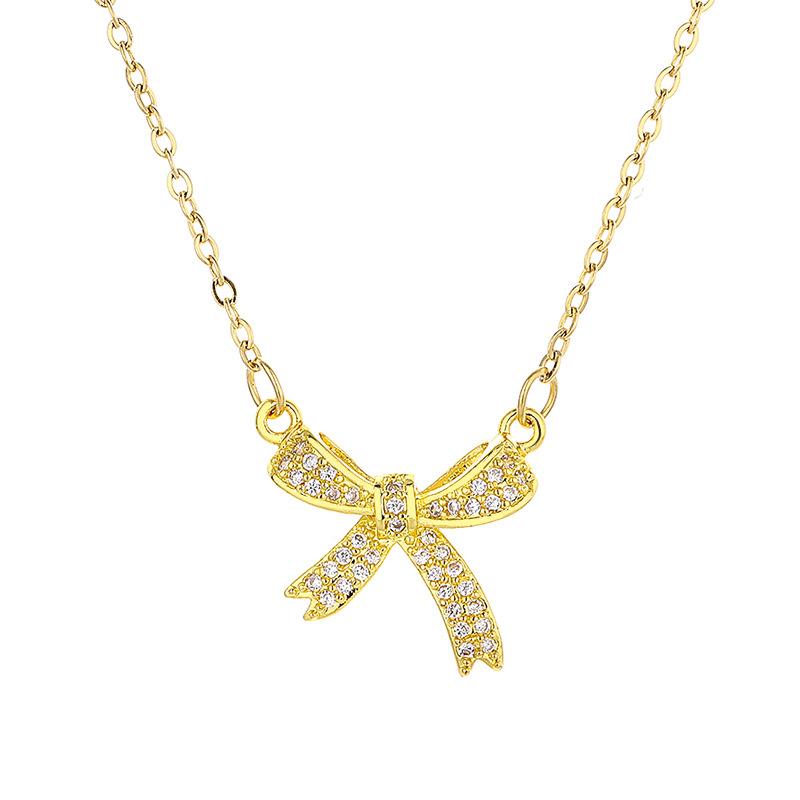 Sterling silver bow necklace girls light luxury design sense collarbone chain neck chain accessories temperament versatile