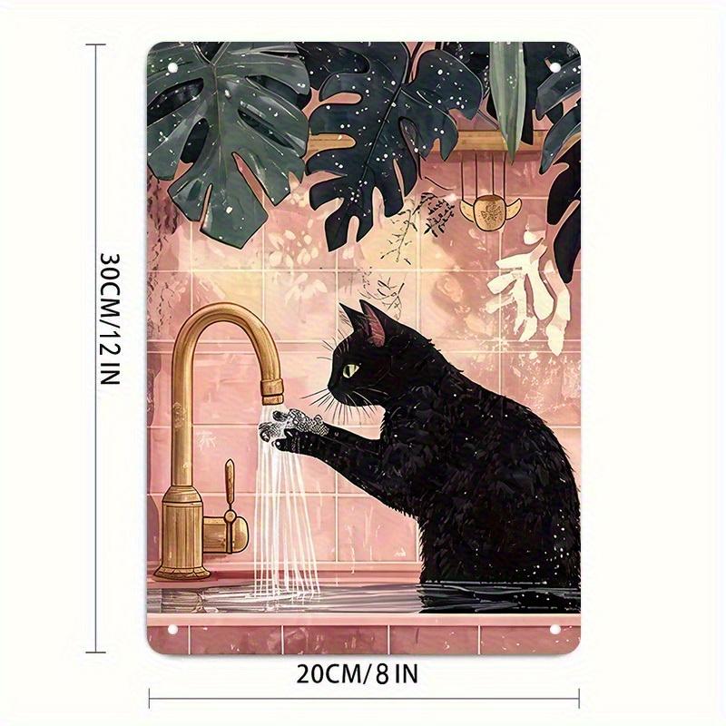 1pc Black Cat in Bathtub Wall Art - Whimsical Retro Iron Metal Sign, 20.32x30.48 cm Humorous Cat-Themed Decor for Bathroom, Livi