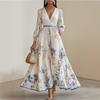 Women's Explosive Long-sleeved Printed Vacation Dress Temperament Medium and Long Collar Women's Skirt
