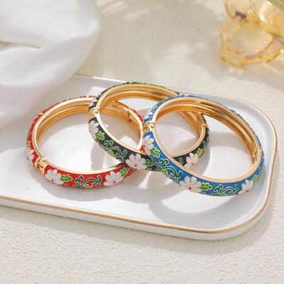 Klasyczna Vintage Bransoleta Cloisonné Chińska Damska Bransoletka na Rękę Pusta Bransoletka z Wzorem Kwiatowym Dziewczęca