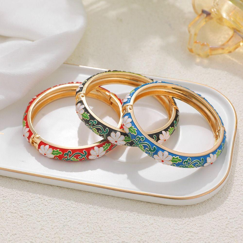 Chinese Vintage Cloisonne Bangle Traditional Women's Hand Bracelet Hollow Out Flower Bangle Girls