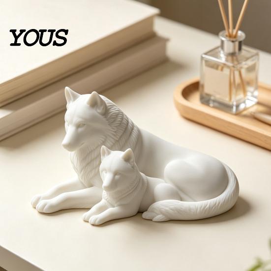 Minimalist Sculptures for Bedroom Desk 3D Printed Wolf Figurine, Parent And Child Animal Statue, Modern Unique Housewarming Gifts Lovers Sculpture