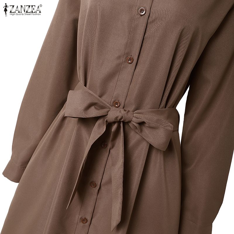 ZANZEA Lässiges Damen-Hemdkleid mit Umlegekragen und langen Ärmeln