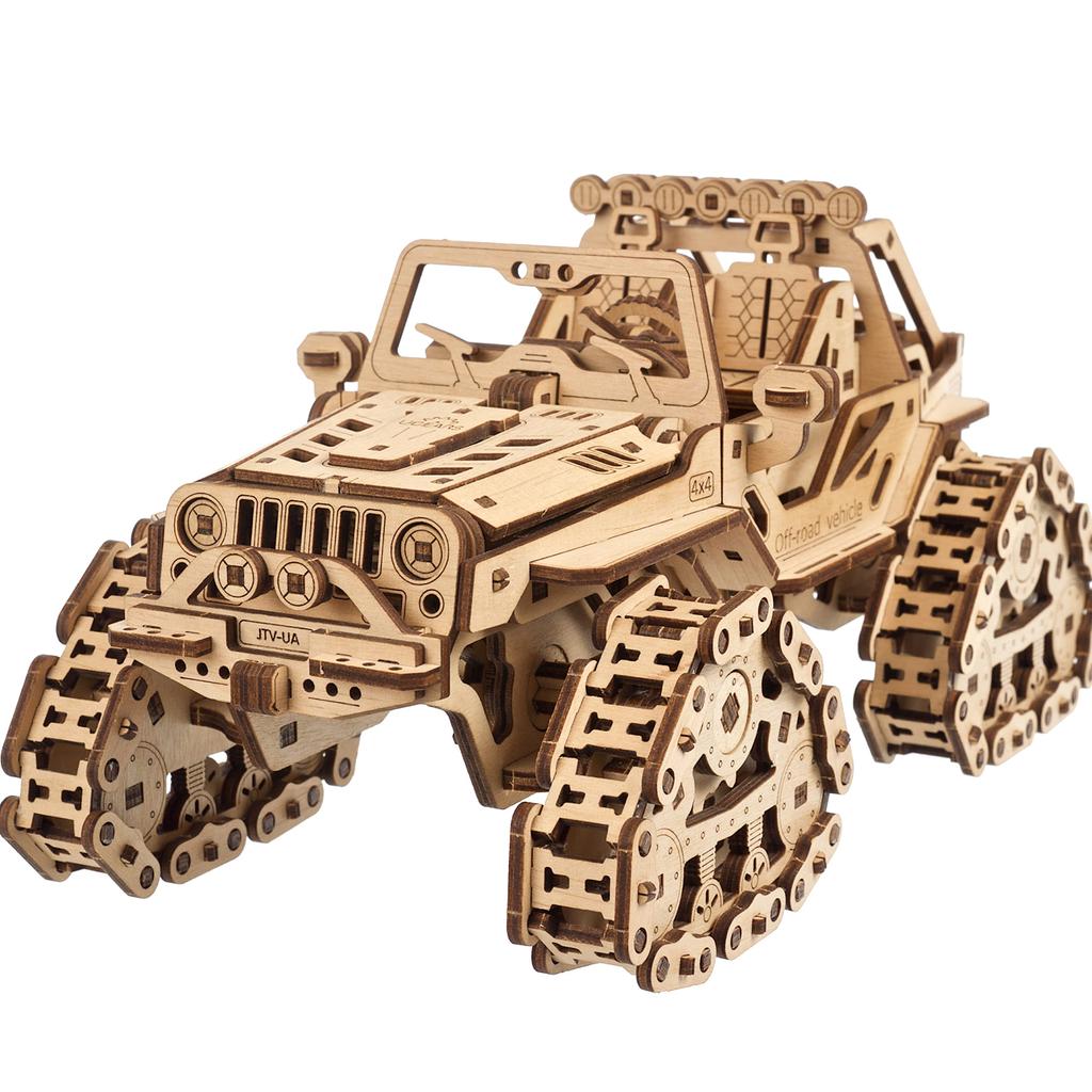 Ugears 4WD Tracked Off-Road Vehicle 70204 Wooden Puzzle, Crafts & Model Building Kit, No Glue or Tools Required, for Adults and Kids