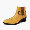 Handmade Men's Fashion Ankle Boots with Crocodile Pattern, Buckle & Chain Decoration, Dress Boots for Trendsetters&Casual&Party