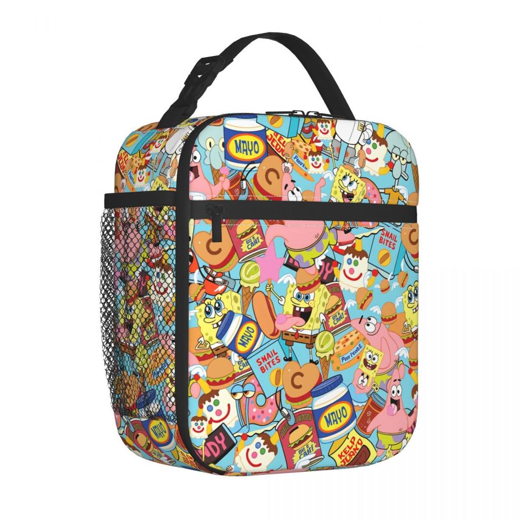 S-Spongebobs Lunch Bag Friends Portable Insulated Lunch Box Girls School Designer Cooler Bag Aesthetic Oxford Tote Food Bags