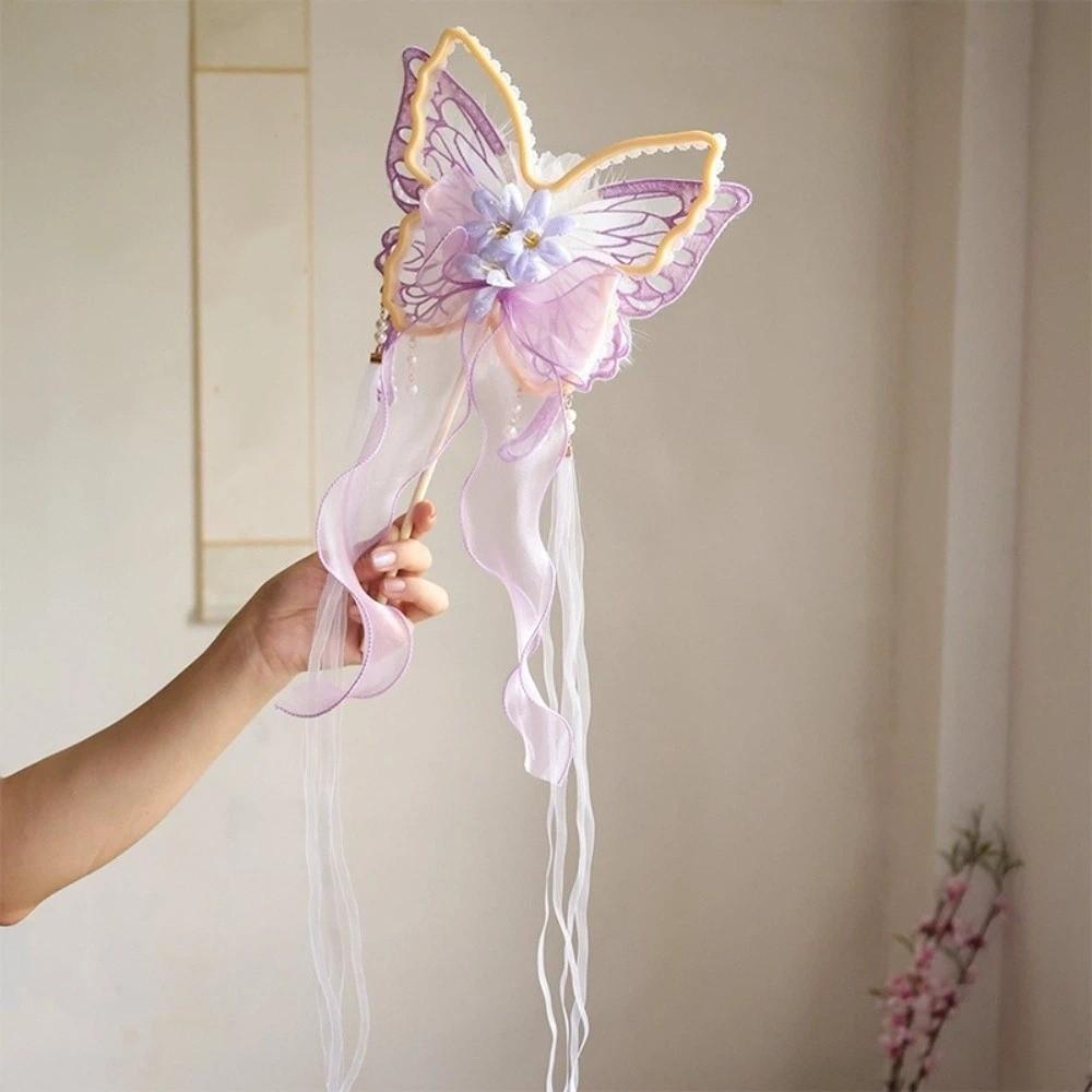 Chinese Style Retro Butterfly Fan Traditional Ancient Embroidery Fan Decorative Fluffy Silk Flower Fan Ancient Style Performance