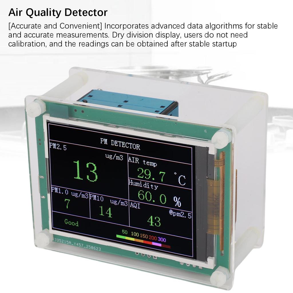 Air Quality Sensor PM1.0 PM10.0 PM2.5 Temperature Humidity Detection Indoor Environment Tester USB Powered 2.8 Inch TFT Display