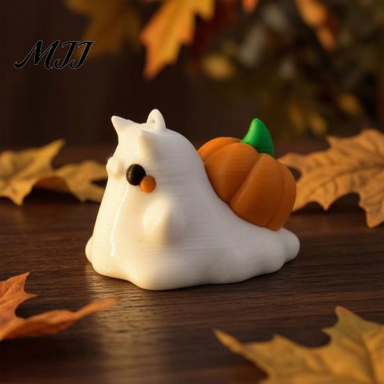 Miniature Scene Photo Props Ghost Snail Ornament with Pumpkin Decor, 3D Printed Unique Halloween Room Accents Cute Figurine, Creative Statue