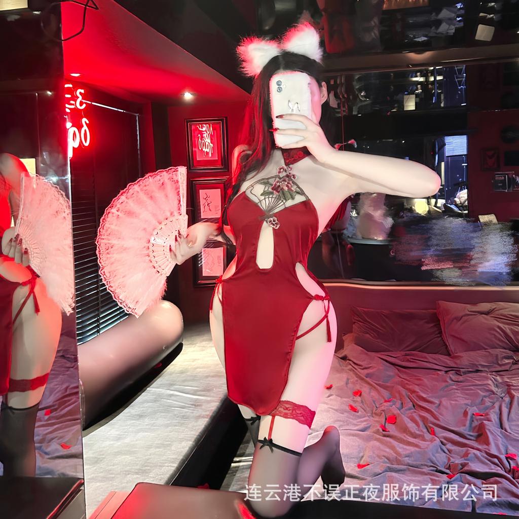 Sexy Erotic Underwear Pure Desire Wind Small Chest Antique Cheongsam Belly Pocket Uniform Pajamas Qqny Clothes Women