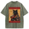 Fashion Summer Pure Cotton T-shirt Men Cartoon Cat Printed Washed Acid Tees Casual Heavyweight Hip Hop Harajuku Tunics Tops