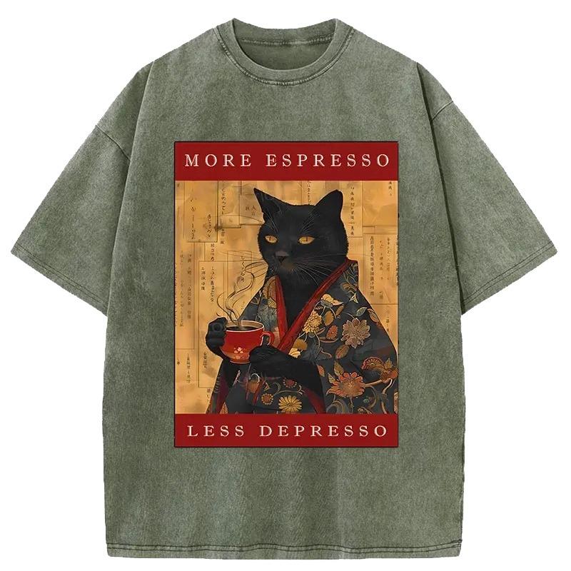 Fashion Summer Pure Cotton Tshirt Men Cartoon Cat Printed Washed Acid Tees Casual Heavyweight Hip Hop Harajuku Tunics Tops S