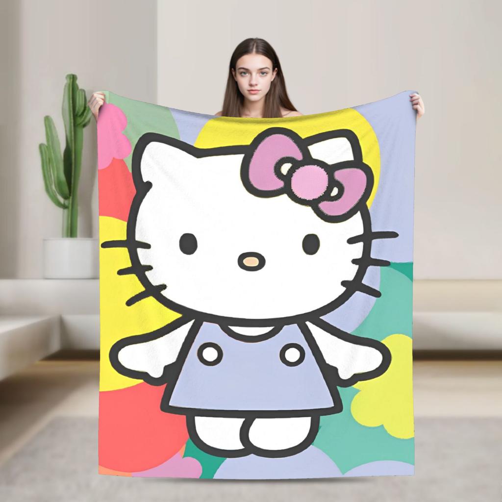 kawaii Hello Kitty Blanket Cute Cartoon Flannel Throw Blankets Home Couch Portable Lightweight Bedspreads