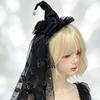 Holiday Atmosphere Props Halloween Witch Hat with Rose for Women, Gothic Vintage Mini Wizard Creative Headpiece Veil Costume, Dress Up, Masquerade