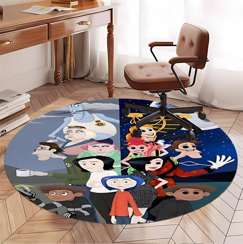 Coraline Pattern Round Rug, Indoor/Outdoor Mat, for Picnic, Gameroom, Bedroom, Office, Living Room, Home Decor Carpet, Birthday Gift